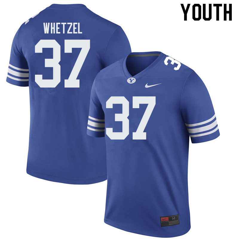 Youth #37 Austin Whetzel BYU Cougars College Football Jerseys Sale-Royal - Click Image to Close